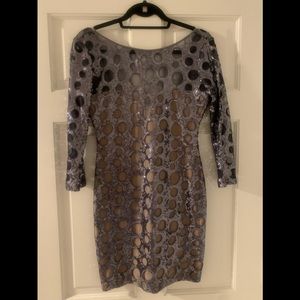 Abyss by Abby quarter length charcoal sequin dress with nude underlay